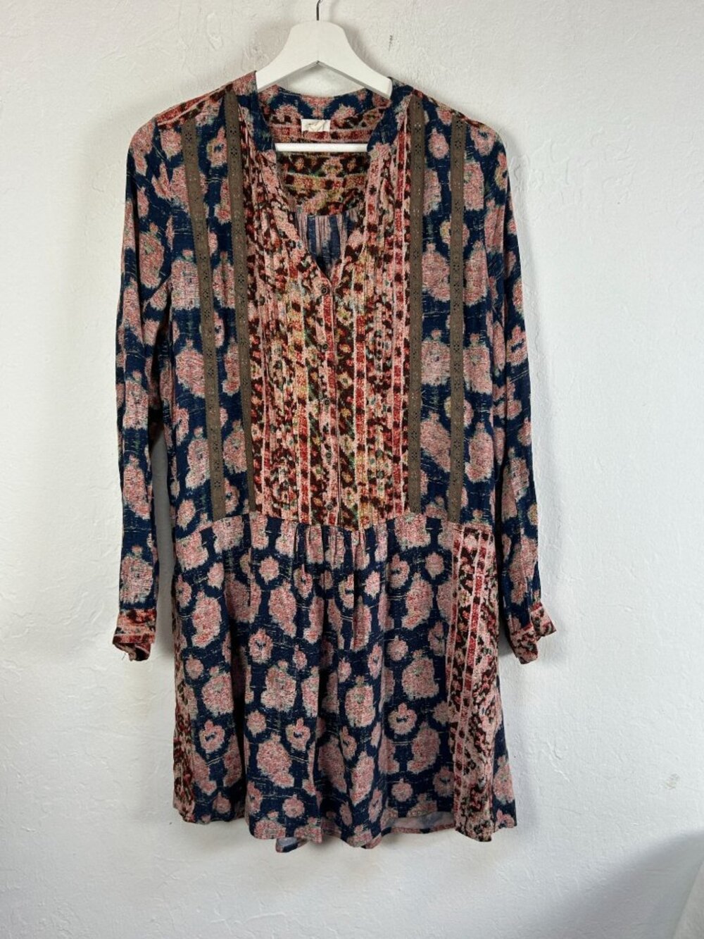 Anthropologie Tiny Womens Paquerette Shirt Dress Medium Long Sleeve Blue Boho
